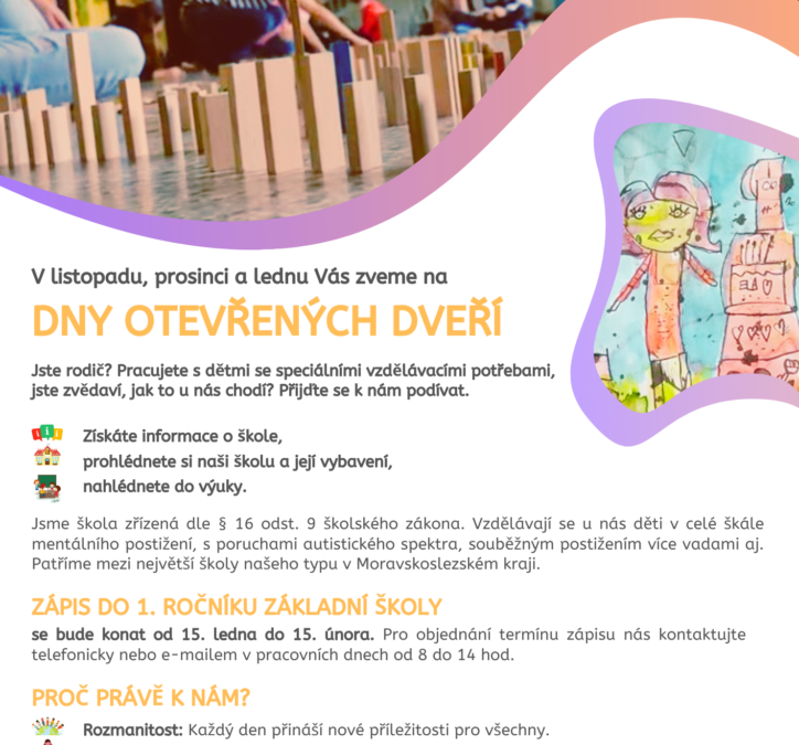 Zápis do 1. ročníku ZŠ, dny otevřených dveří
